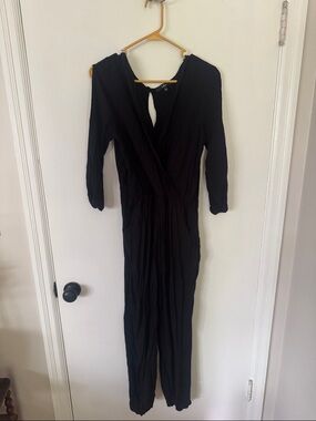 Lulu's Black Long-Sleeve Wrap-Style Jumpsuit